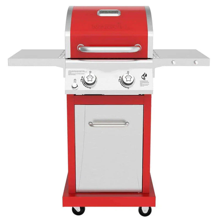 2-Burner Propane Gas Grill, Red – Stainless Steel, 28,000 BTUs, Compact Design