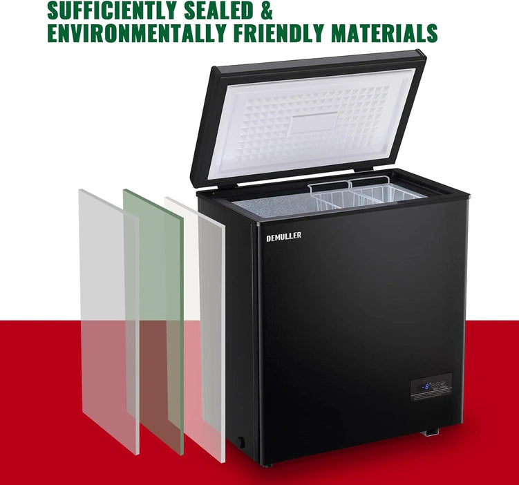 Chest Freezer 5.0Cubic Feet Deep Freezer Freestanding Freezers with 2 Removable Stainless Steel Basket, Mini Freezer Top Open Door Compact Freezer with Electronic Control 41 to -15BLACK