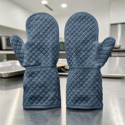 Aglplus Heavy Duty Silicone Oven Mitts - Heat Resistant Non-Slip Kitchen Baking Gloves with Soft Cotton Lining, 1 Pair