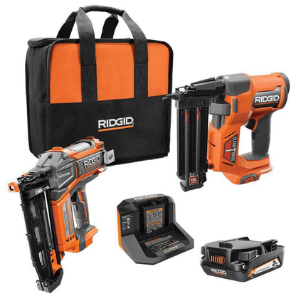 RIDGID 18V Brushless Cordless Nailer Combo Kit with Brad &amp; Finish Nailers, Battery &amp; Charger