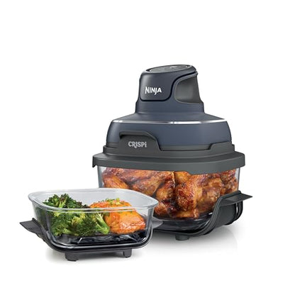 Ninja Crispi 4 in 1 Portable Glass Air Fryer Cooking System, 4QT &amp; 6 Cup Glass Containers with Storage Lids, Easy Meals, Microwave, Freezer &amp; Dishwasher Safe, Air Fry, Bake &amp; More, Cyberspace, FN101GY : Home &amp; Kitchen