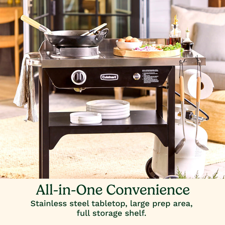 Cuisinart – Outdoor Wok Station, 50,000 BTU Propane Outdoor Wok Burner w Prep Table, 14′′ Carbon Steel Wok for Stir Fry, Searing, BBQ – Black