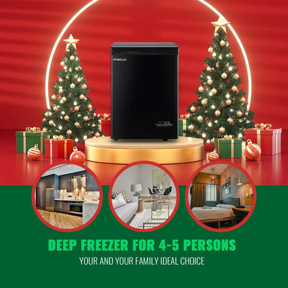 Chest Freezer 5.0Cubic Feet Deep Freezer Freestanding Freezers with 2 Removable Stainless Steel Basket, Mini Freezer Top Open Door Compact Freezer with Electronic Control 41 to -15BLACK