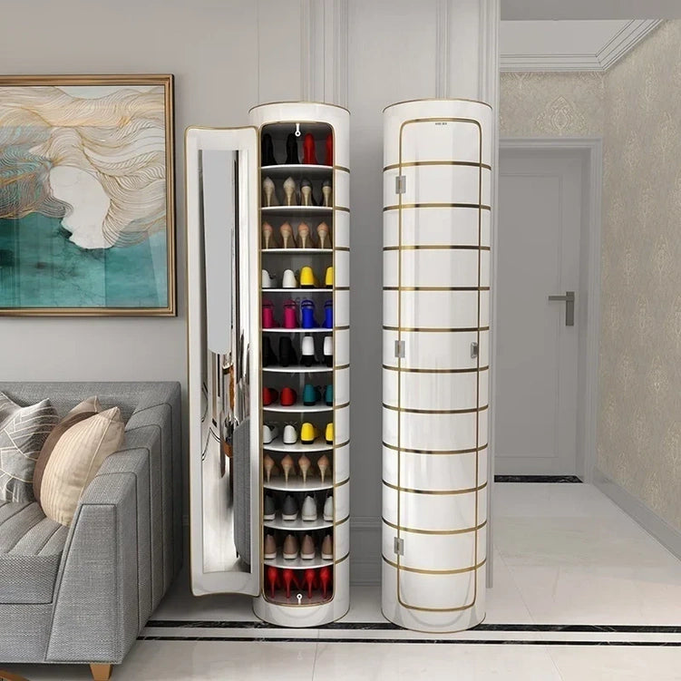 Large-capacity multi-layer rotating disinfection shoe cabinet with mirror + deodorizer