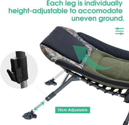 Camping Cots for Adults 330Lbs with Carry Bag, Heavy Duty Folding Bed with Soft Padded Cushion, Portable Military Cot for Hunting, 180 Adjustable Reclining Outdoor Lounger
