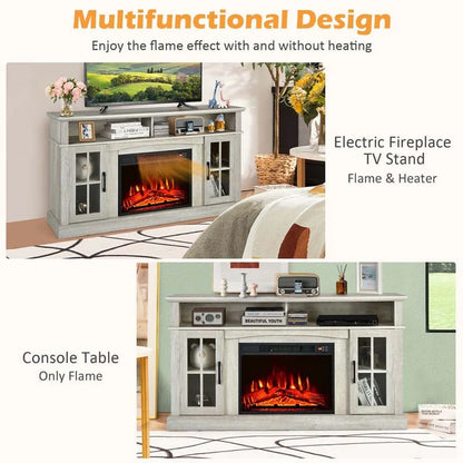 58" TV Console with 23" Fireplace Insert, Fireplace TV Stand for TVs up to 65 Inches, 1400W Electric Fireplace Heater