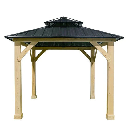 10 X 10 Ft Outdoor Patio Hardtop Gazebo With Wood Frame Amp 2 Tier Metal Roof All Weather Gazebo Pergolas Shelter