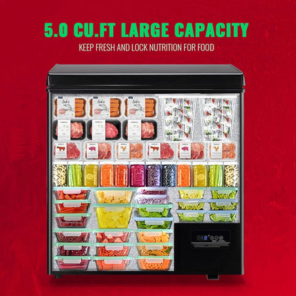 Chest Freezer 5.0Cubic Feet Deep Freezer Freestanding Freezers with 2 Removable Stainless Steel Basket, Mini Freezer Top Open Door Compact Freezer with Electronic Control 41 to -15BLACK
