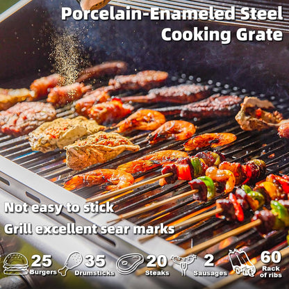 Upgraded 4 Burner BBQ Propane Gas Grill with Cast Iron Grates & Side Stove, 44,000 BTU Stainless Steel Burner Barbecue Grill for Patio, Camping, Outdoor Cooking.
