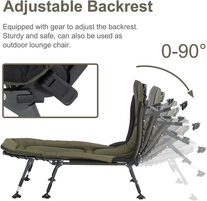 Camping Cots for Adults 330Lbs with Carry Bag, Heavy Duty Folding Bed with Soft Padded Cushion, Portable Military Cot for Hunting, 180 Adjustable Reclining Outdoor Lounger