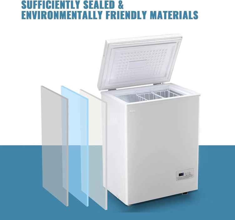 Chest Freezer 5.0Cubic Feet Deep Freezer Freestanding Freezers with 2 Removable Stainless Steel Basket, Mini Freezer Top Open Door Compact Freezer with Electronic Control 41 to -15BLACK