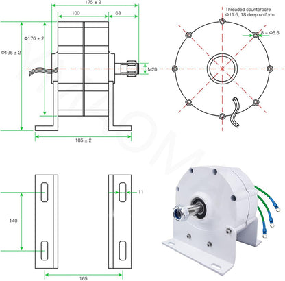 12000W Low RPM Permanent Magnet Generator 12V 24V 48V 120V 220V, Free Energy Gearless Permanent Magnet Generator Motor DIY for Wind Turbine Water Turbine,12V