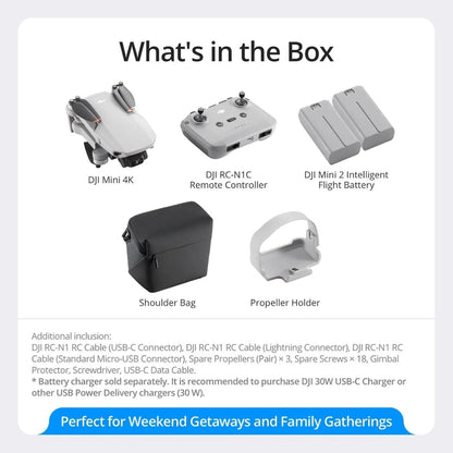 DJI Mini 4K, Drone with 4K UHD Camera for Adults, Under 249 g, 3-Axis Gimbal Stabilization, 10km Video Transmission, Auto Return, Wind Resistance, 1 Battery for 31-Min Max Flight Time, Intelligent Flight