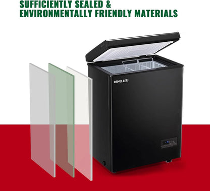 Chest Freezer 5.0Cubic Feet Deep Freezer Freestanding Freezers with 2 Removable Stainless Steel Basket, Mini Freezer Top Open Door Compact Freezer with Electronic Control 41 to -15BLACK