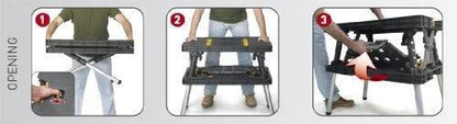 Keter C 197283 Folding Table Work Bench for Miter Saw Stand, Woodworking Tools and Accessories with Included 12 Inch Wood Clamps C Easy Garage Storage Black/Yellow