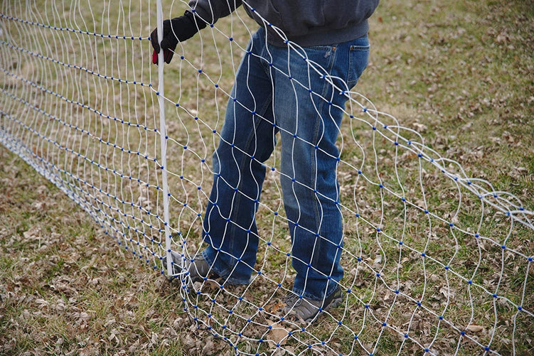 Starkline Electric Poultry Netting Kit C AC Energizer (48 x164 White/Blue Poultry Netting) (12/48/3) All in One Electric Fence Kit for Backyards, Homesteads, Ranches or Farms
