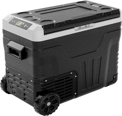 12 Volt Refrigerator, 53QT(50L) Electric Cooler, Portable Freezer 12V/24V DC 110-240V AC, 12V Fridge -4?H~68?H, 12V Cooler with Wheels & 2 Baskets for Travel, Truck, Boat, Camping