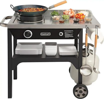 Cuisinart – Outdoor Wok Station, 50,000 BTU Propane Outdoor Wok Burner w Prep Table, 14′′ Carbon Steel Wok for Stir Fry, Searing, BBQ – Black
