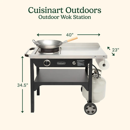 Cuisinart – Outdoor Wok Station, 50,000 BTU Propane Outdoor Wok Burner w Prep Table, 14′′ Carbon Steel Wok for Stir Fry, Searing, BBQ – Black