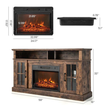 58" TV Console with 23" Fireplace Insert, Fireplace TV Stand for TVs up to 65 Inches, 1400W Electric Fireplace Heater