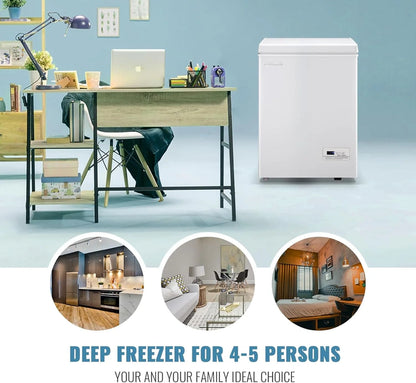 Chest Freezer 5.0Cubic Feet Deep Freezer Freestanding Freezers with 2 Removable Stainless Steel Basket, Mini Freezer Top Open Door Compact Freezer with Electronic Control 41 to -15BLACK