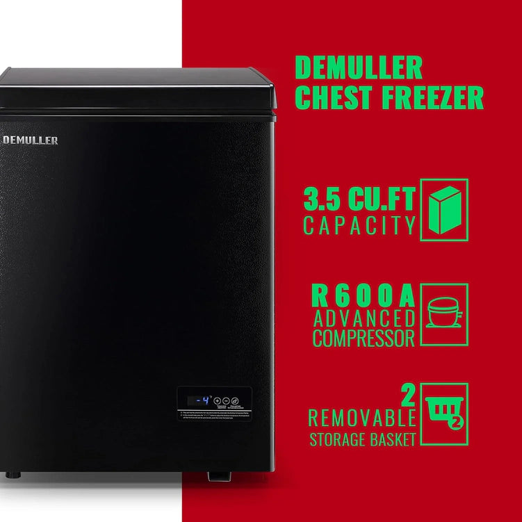 Chest Freezer 5.0Cubic Feet Deep Freezer Freestanding Freezers with 2 Removable Stainless Steel Basket, Mini Freezer Top Open Door Compact Freezer with Electronic Control 41 to -15BLACK