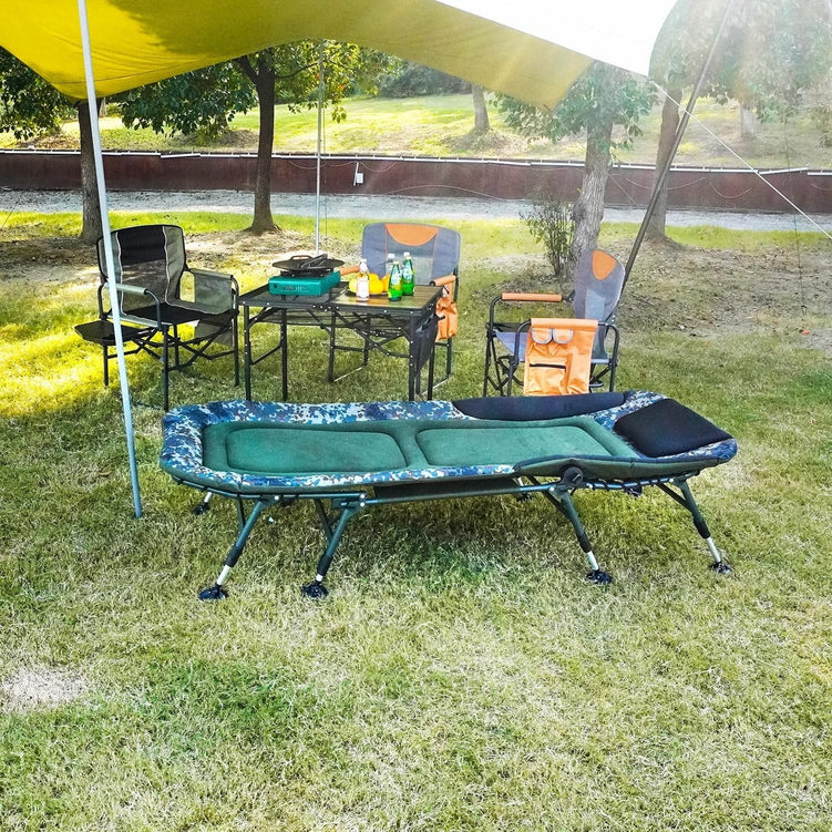 Camping Cots for Adults 330Lbs with Carry Bag, Heavy Duty Folding Bed with Soft Padded Cushion, Portable Military Cot for Hunting, 180 Adjustable Reclining Outdoor Lounger