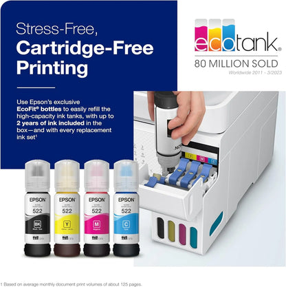 Epson EcoTank ET-4800 Wireless All-in-One Inkjet Printer, White – Cartridge-Free, Scanner, Copier, Fax, ADF, Ethernet, Home Office