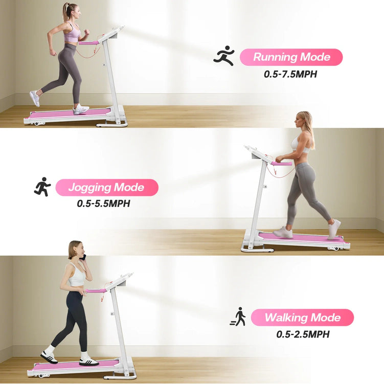 FYC Foldable Treadmills for Home, 2.5 HP, 7.5 MPH, Electric Running Treadmill Quiet Brushless Proform Treadmill for Home Gym, Running Machine with Heart Rate Sensor with LED Display (Pink)