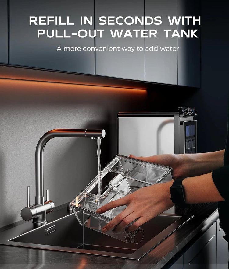 Nugget Ice Maker Countertop, Smart Pebble Ice Machine with APP Control, 44 lbs/24H Soft Pellet Chewable Ice with Self-Cleaning, Stainless Steel.