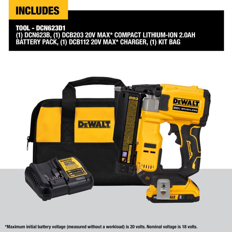 ATOMIC Compact Series 20V MAX Pin Nailer 23 Gauge Kit DCN623D1 from