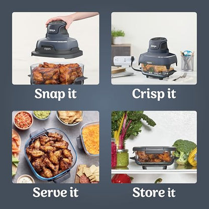 Ninja Crispi 4 in 1 Portable Glass Air Fryer Cooking System, 4QT &amp; 6 Cup Glass Containers with Storage Lids, Easy Meals, Microwave, Freezer &amp; Dishwasher Safe, Air Fry, Bake &amp; More, Cyberspace, FN101GY : Home &amp; Kitchen