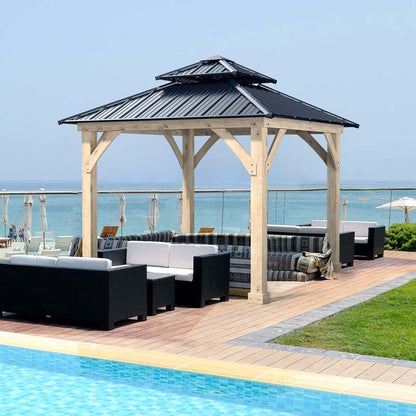 10 X 10 Ft Outdoor Patio Hardtop Gazebo With Wood Frame Amp 2 Tier Metal Roof All Weather Gazebo Pergolas Shelter