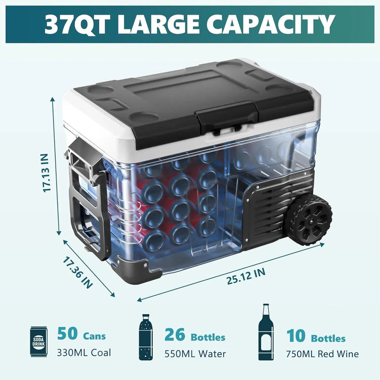 12 Volt Refrigerator, 53QT(50L) Electric Cooler, Portable Freezer 12V/24V DC 110-240V AC, 12V Fridge -4?H~68?H, 12V Cooler with Wheels & 2 Baskets for Travel, Truck, Boat, Camping