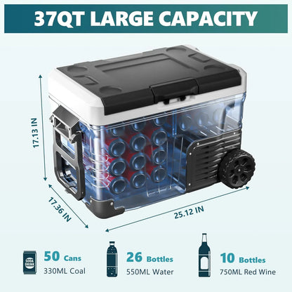 12 Volt Refrigerator, 53QT(50L) Electric Cooler, Portable Freezer 12V/24V DC 110-240V AC, 12V Fridge -4?H~68?H, 12V Cooler with Wheels & 2 Baskets for Travel, Truck, Boat, Camping