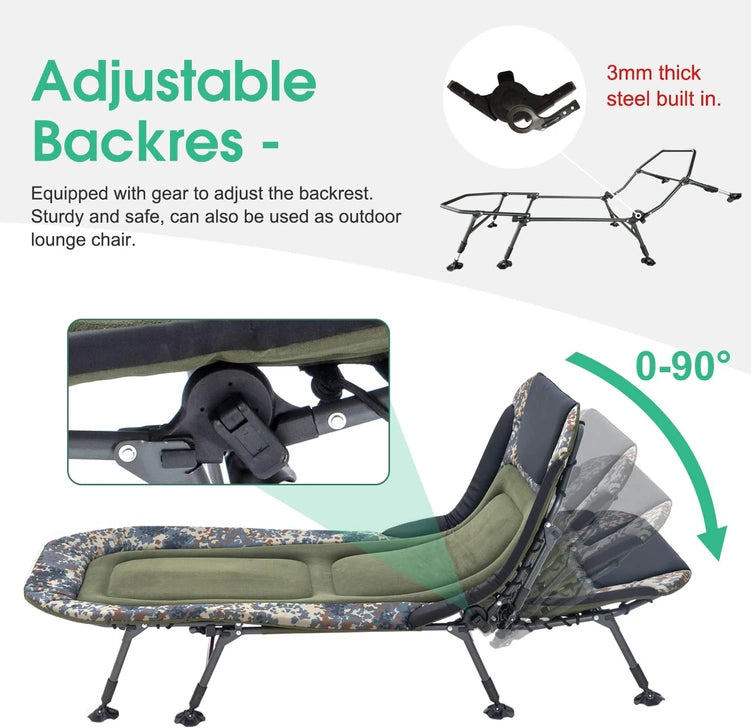 Camping Cots for Adults 330Lbs with Carry Bag, Heavy Duty Folding Bed with Soft Padded Cushion, Portable Military Cot for Hunting, 180 Adjustable Reclining Outdoor Lounger