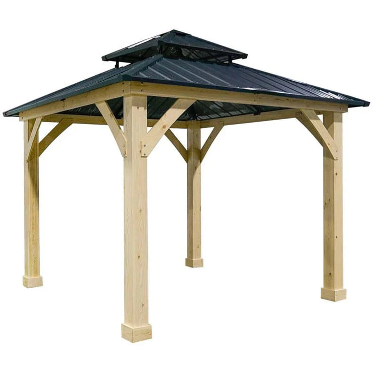 10 X 10 Ft Outdoor Patio Hardtop Gazebo With Wood Frame Amp 2 Tier Metal Roof All Weather Gazebo Pergolas Shelter