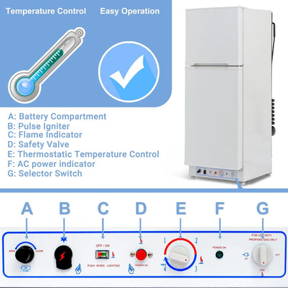 9.4 Cu ft 64 in*H Propane Refrigerator AC 110V Freezer Large Capacity Frigde Camper Motorhome