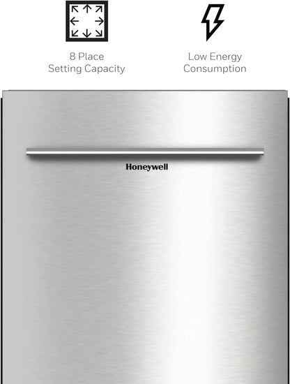 Honeywell 18 Inch Dishwasher with 8 Place settings, 6 Washing Programs, Stainless Steel Tub, UL/Energy Star- Stainless Steel