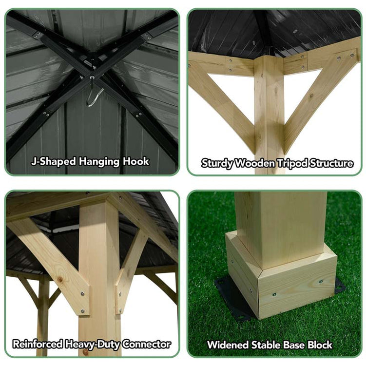 10 X 10 Ft Outdoor Patio Hardtop Gazebo With Wood Frame Amp 2 Tier Metal Roof All Weather Gazebo Pergolas Shelter
