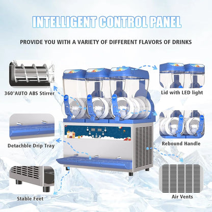 Commercial Slushy Machine - 1000W 30L Tanks Slush Maker Machine 304 Stainless Steel Commercial Margarita Machines Efficient Cooling the Ideal Slushie Maker for Bars Cafes Restaurants