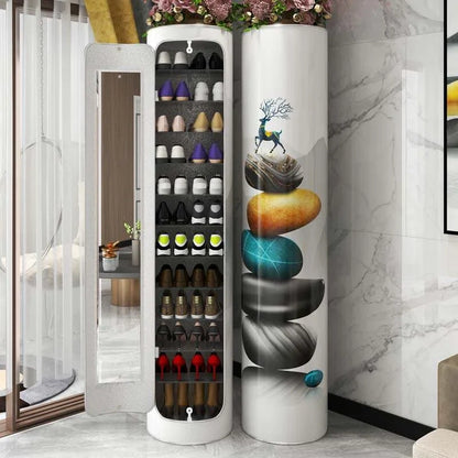 Large-capacity multi-layer rotating disinfection shoe cabinet with mirror + deodorizer