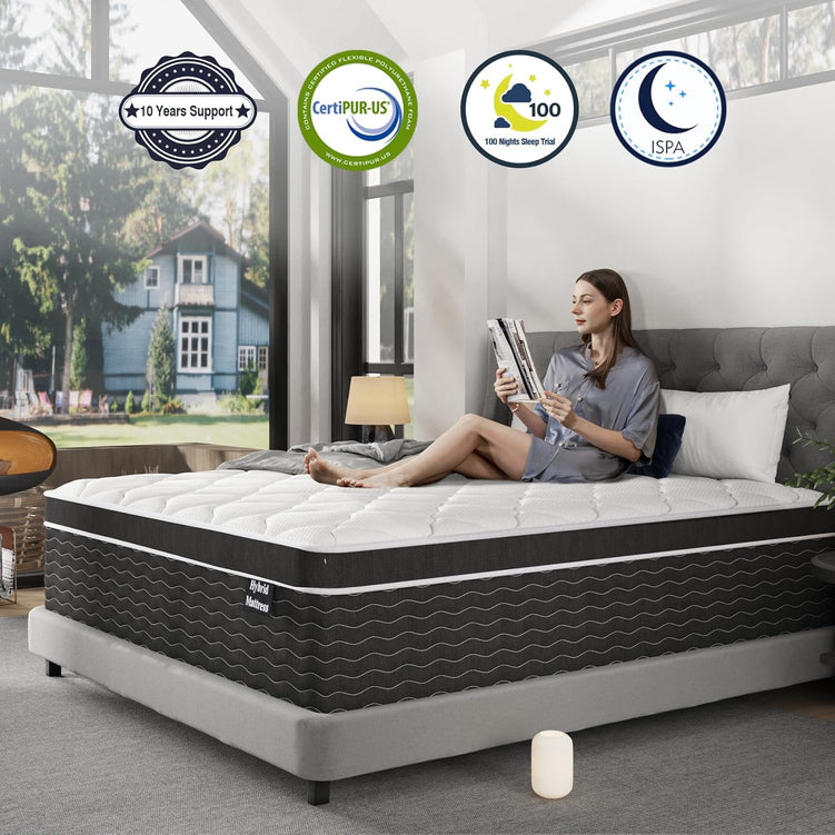 Full Size Mattress 10 Inch Full Size Mattress in a Box Medium Plush Hybrid Mattress