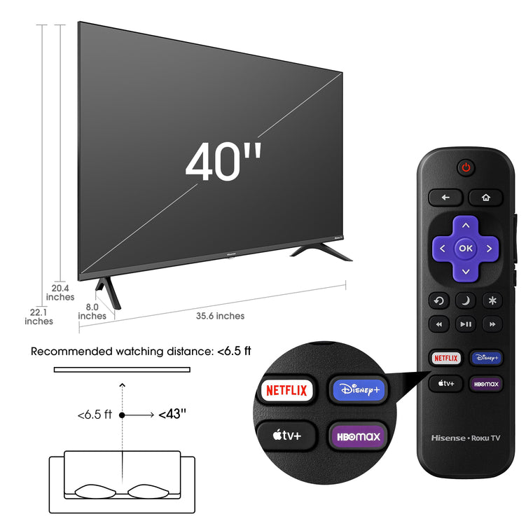 Hisense 40′′ FHD Roku Smart LED TV – 1080p, Motion Rate 120, Game Mode, DTS Sound