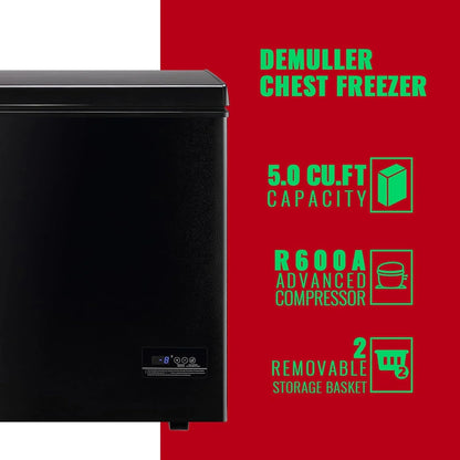 Chest Freezer 5.0Cubic Feet Deep Freezer Freestanding Freezers with 2 Removable Stainless Steel Basket, Mini Freezer Top Open Door Compact Freezer with Electronic Control 41 to -15BLACK
