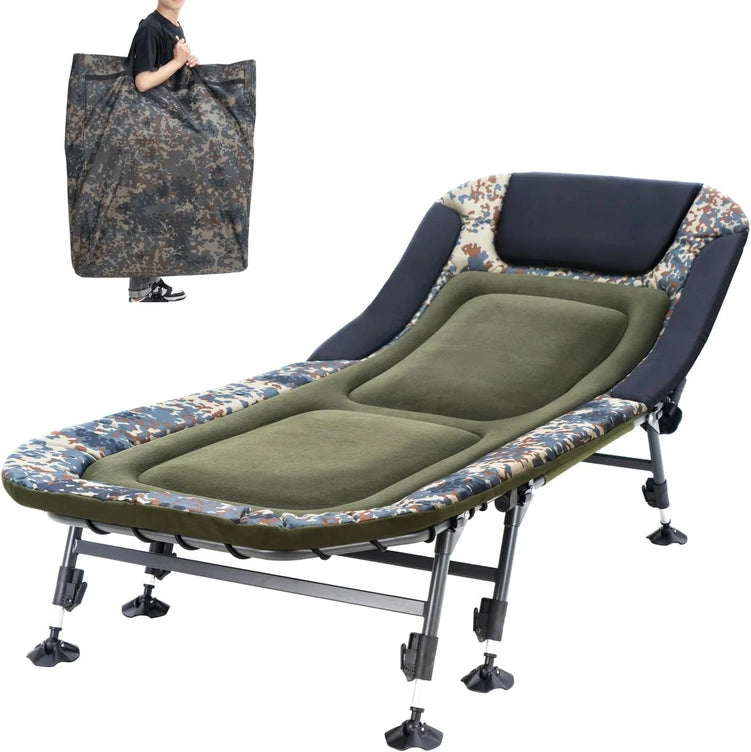 Camping Cots for Adults 330Lbs with Carry Bag, Heavy Duty Folding Bed with Soft Padded Cushion, Portable Military Cot for Hunting, 180 Adjustable Reclining Outdoor Lounger