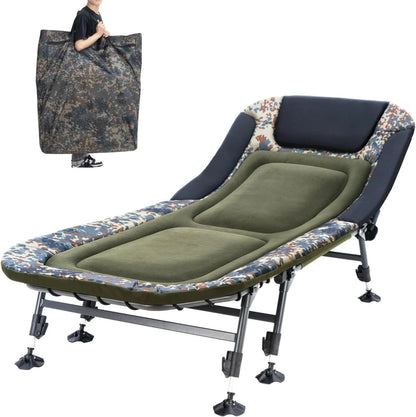 Camping Cots for Adults 330Lbs with Carry Bag, Heavy Duty Folding Bed with Soft Padded Cushion, Portable Military Cot for Hunting, 180 Adjustable Reclining Outdoor Lounger