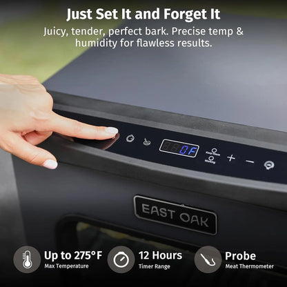 EAST OAK 30" Outdoor Electric Smoker | Built-in meat probe, smokes up to 6 times longer in a single load, side loader for uninterrupted smoking