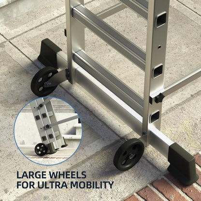 Foldable Scaffolding Ladder, Multipurpose Rolling Work Platform, Scaffold Tower, Ladder Stool Bench, Adjustable Platform, 330 Lbs Duty Rate