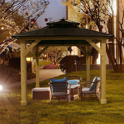 10 X 10 Ft Outdoor Patio Hardtop Gazebo With Wood Frame Amp 2 Tier Metal Roof All Weather Gazebo Pergolas Shelter